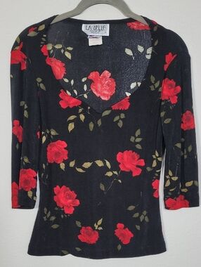 Y2K 90s Floral Fitted Top Size Small Dark Romantic Rose Whimsigoth Feminine